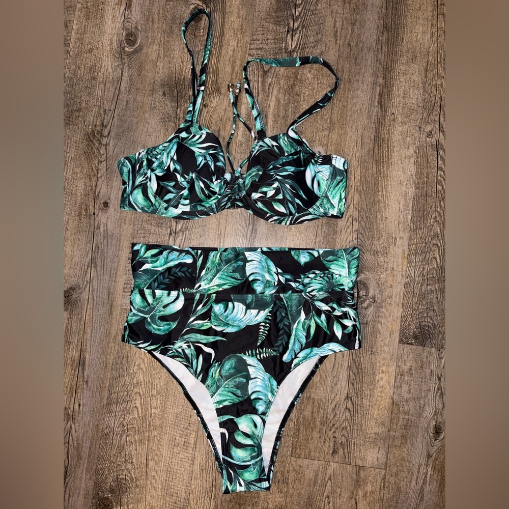 Shein Plus Tropical Leaf Print Bikini Set 0X